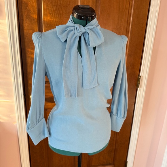 Goat Tops - Goat by JANE ATELIER Baby Blue Self Tie Bow Blouse US 4